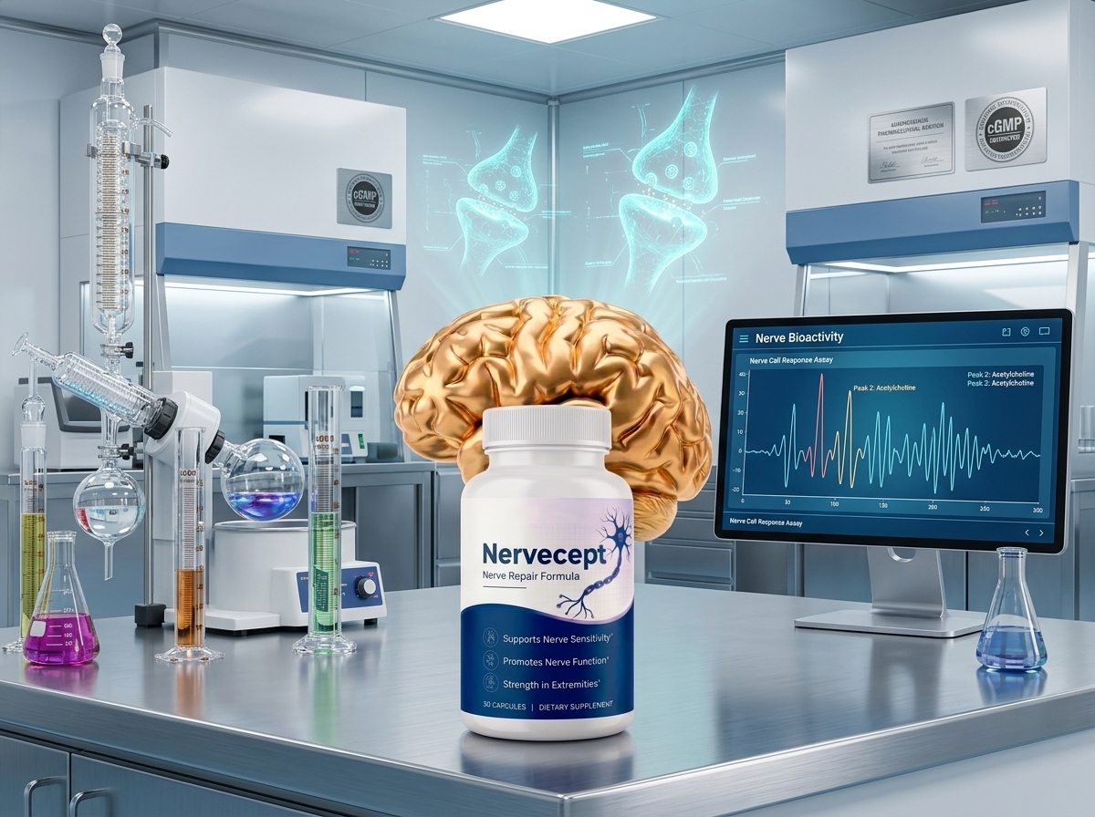 Official Nervecept batch in cGMP analytical laboratory with HPLC nerve cell bioactivity assay readout